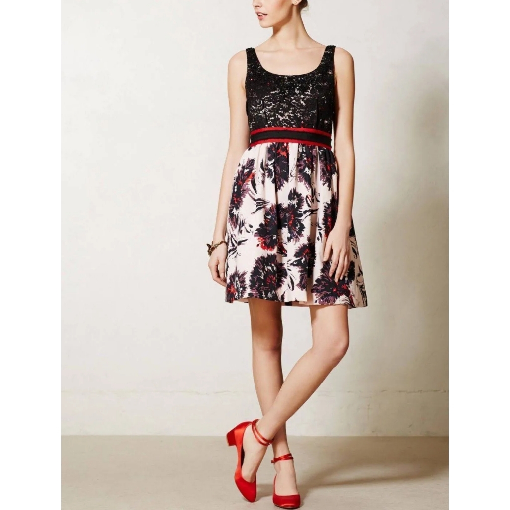 Anthropologie Peter Som Lace Botice Floral Cocktail Dress